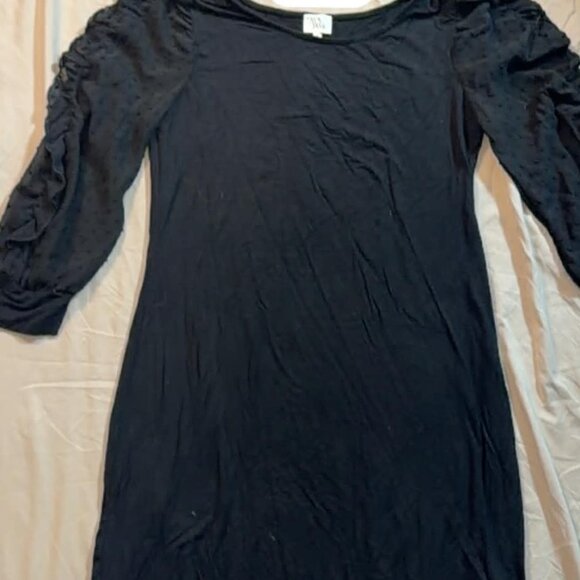 Ava James Black 3/4 Puff Sleeves Silky Soft Black Dress SIZE SMALL - Picture 2 of 10